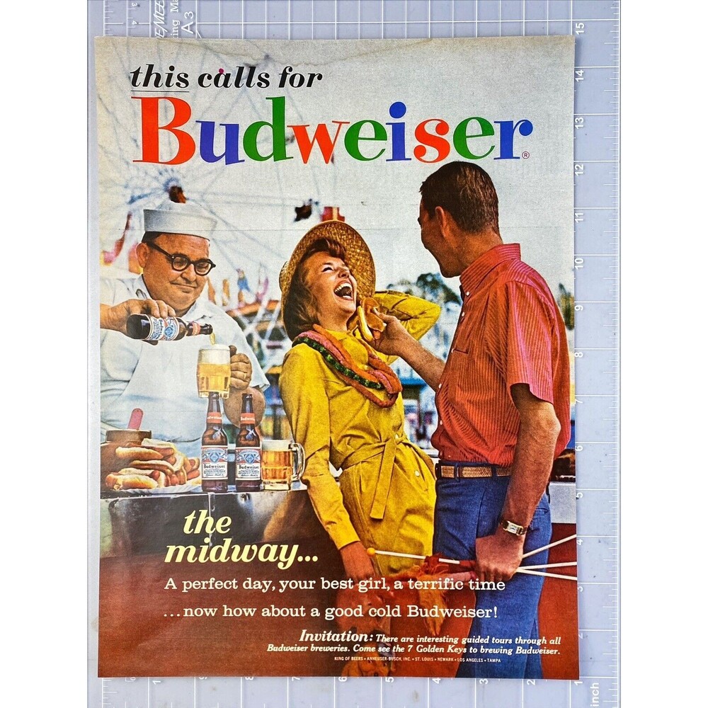 Budweiser Beer "This calls for Budweiser" Vintage Print Ad 1963